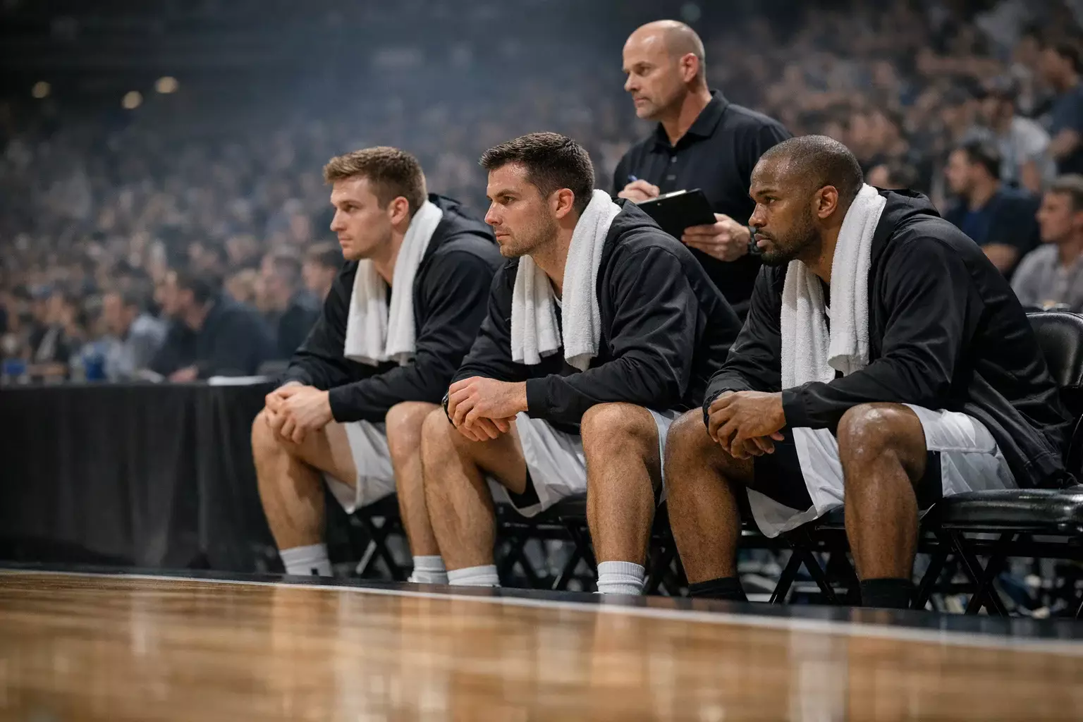 Pabellón de baloncesto lleno de aficionados animando al equipo local