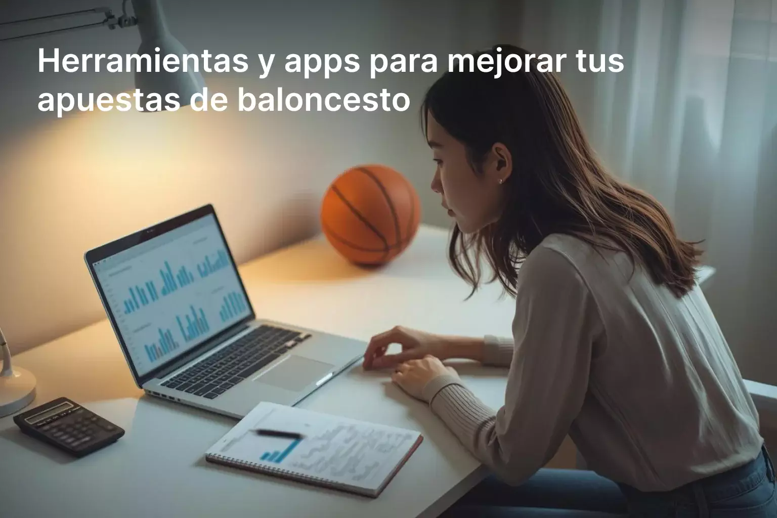 Persona analizando estadísticas de baloncesto en la pantalla de un portátil en su escritorio