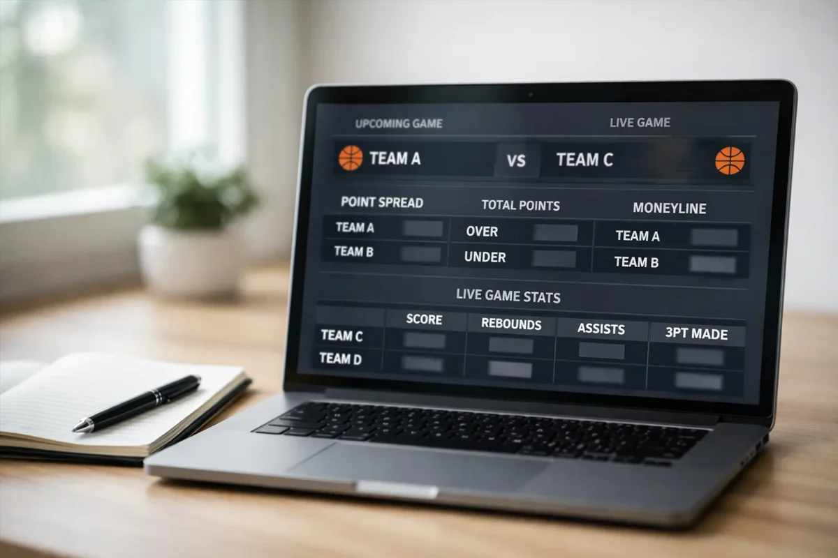 Pantalla mostrando estadísticas de apuestas de baloncesto