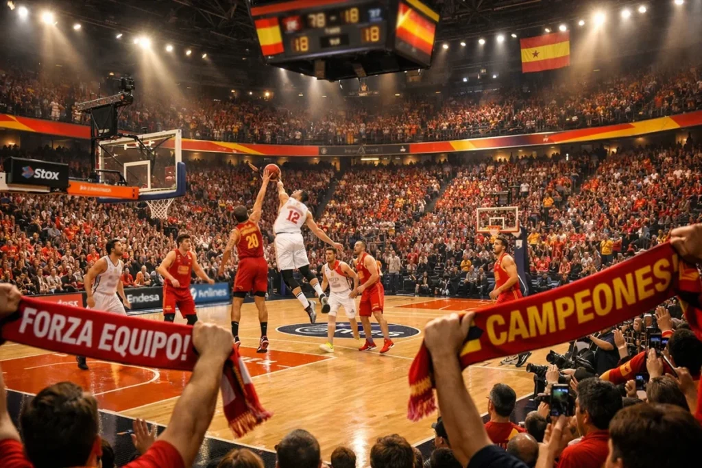 Partido de baloncesto de la Liga ACB en un pabellón español