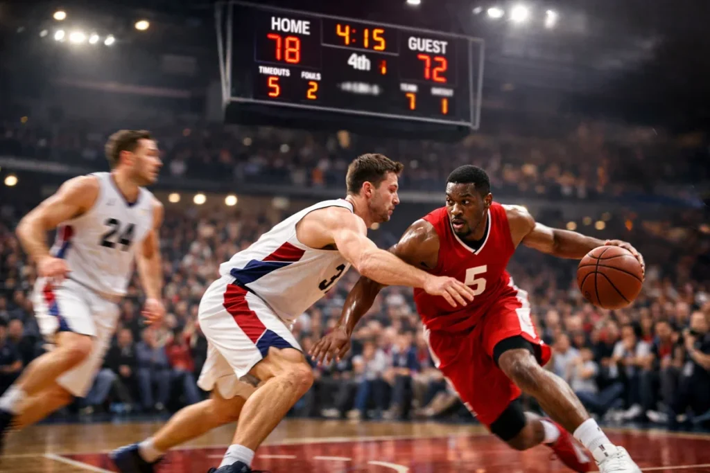 Partido de baloncesto en vivo con marcador dinámico