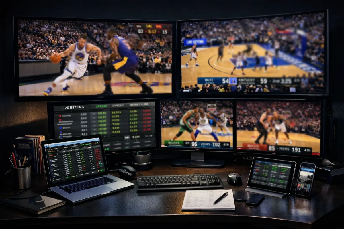 Múltiples pantallas mostrando diferentes mercados de apuestas